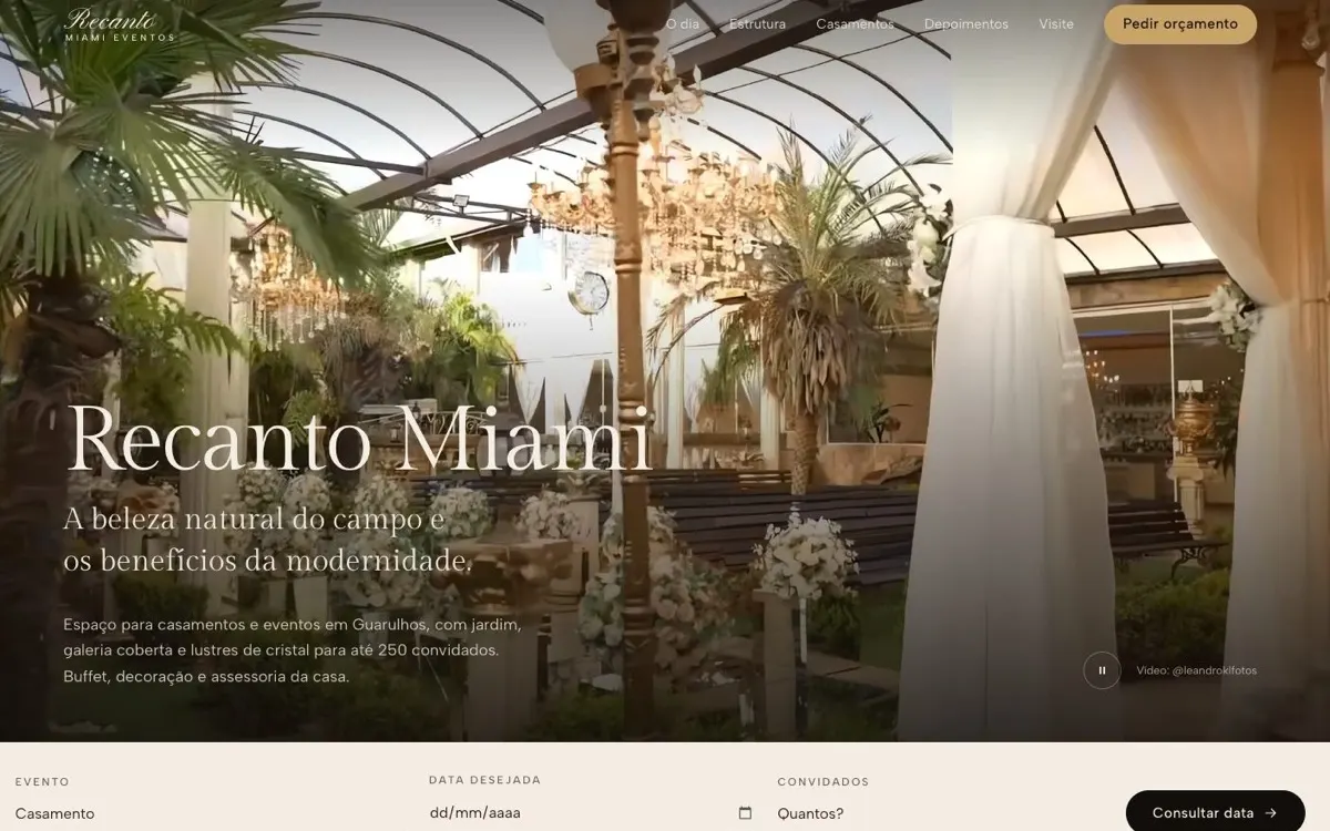 Site do Recanto Miami, espaço para casamentos
