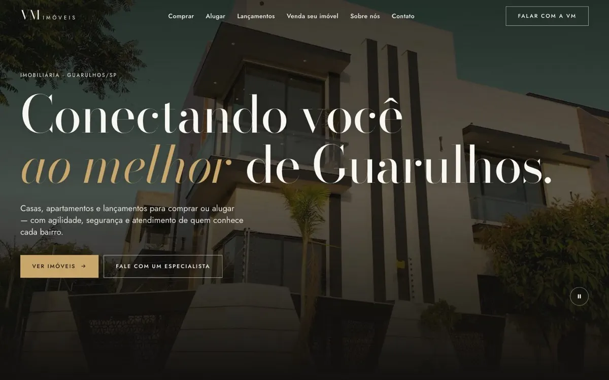 Site da VM Imóveis, imobiliária